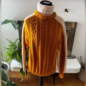 Vintage Gino Paoli Italian Wool Mustard and Cream Cable Knit Turtleneck Sweater